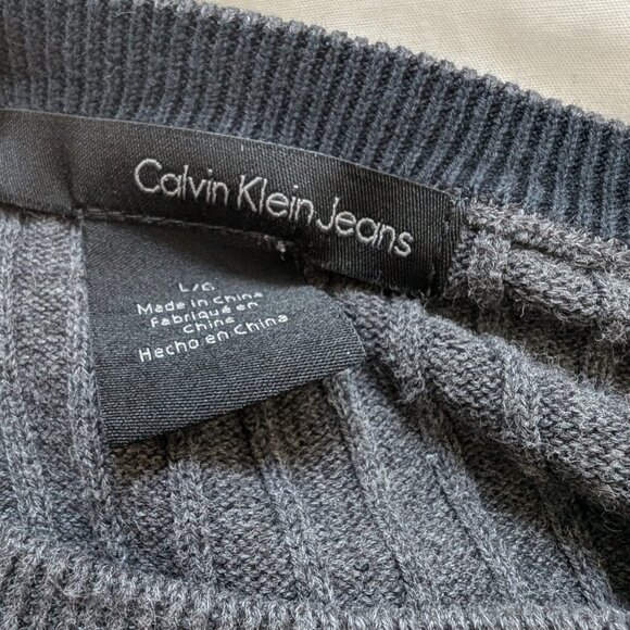 Calvin Klein Jeans Ribbed Crew Neck Sweater Black & Grey Men's Size Large - Picture 2 of 7